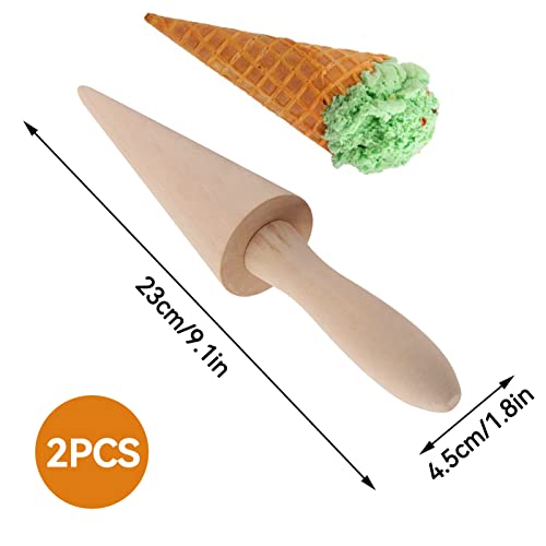 2Pcs Pizzelle Roller, Ice Cream Cone Mold Cone Roller For Diy Pastry Dessert Cooking Kitchen Tool Decorating Baking Accessory Wooden #TOP7
