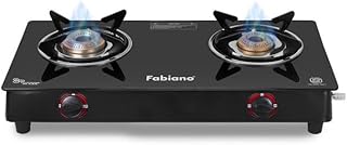 Fabiano 2 Burner Gas Stove Glass Top with Stainless Steel Body, Auto Ignition, ISI Certified Compatible with PNG & LPG Brass Pan Supports