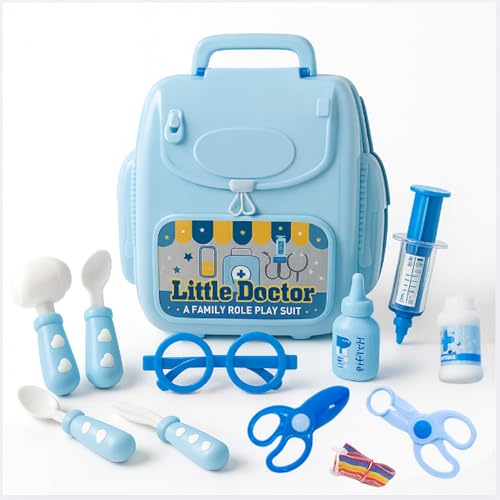 Maletin médico infantil rosa - AMATOYS - Doutora brinquedos médicos para meninas e meninos, kit médico de brinquedo educativo Montessori - conjunto de papéis presente 3 anos (azul-celeste)