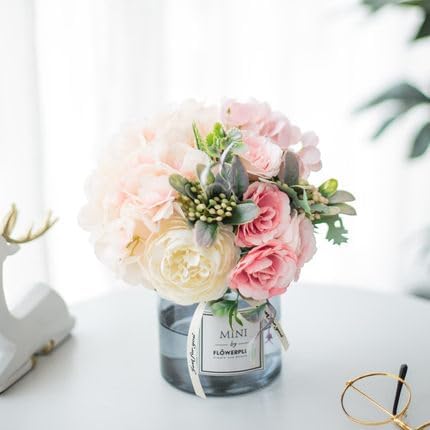 Sunnyskar Small Artificial Flowers Suit Fake Flower Ikebana Pots Arrangements Flores Mini Table Flower Arrangements Fake Flower and Vase - (Color N)