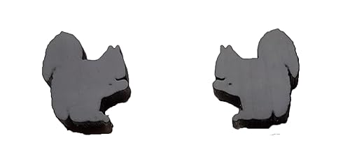 Simple Black Squirrel Stud Pair UnisexMen'sWoman's Earrings Plant-Based Polymer Resin Vegan Jewelry Stainless Steel Post (Black)