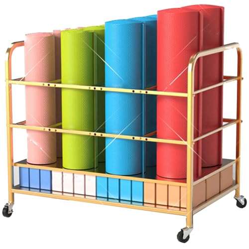 Support de tapis de yoga commercial à roulettes et espacement réglable