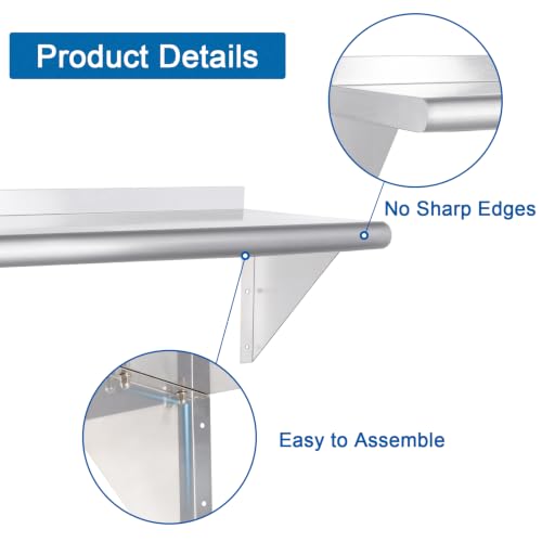 Image of HARDURA Stainless Steel Shelf 18 inch x 60 inch, 450lb Commercial Shelves Wall Mount Metal Shelving with Backsplash and Brackets for Kitchen, Restaurant, Laundry Room and Home