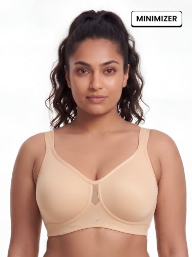 Image of SOIE Women's Full Coverage Minimizer Bra|Non Padded, Non Wired,Nylon Spandex |Broad Cushioned Straps,High Side Coverage & Side Support