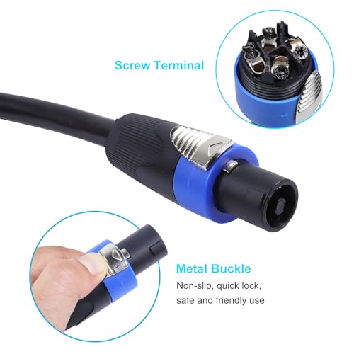 6 feet speakon cable to bare wire 12 gauge 4 wires speakon twist lock plug to open end cables with nl4mp socket for chuchero home audio pa dj stage - 1 pack 4 conductors