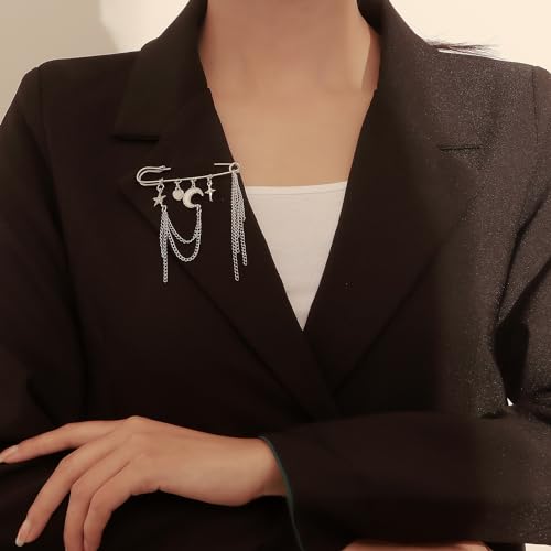 Image of Vintage Tiny Star Moon Brooches Pins Y2K Pins Jewelry Shining Shooting Star Opal Moon Heart Pendant Lapel Pin Women Safty Pin Fashion Clothes Accessories