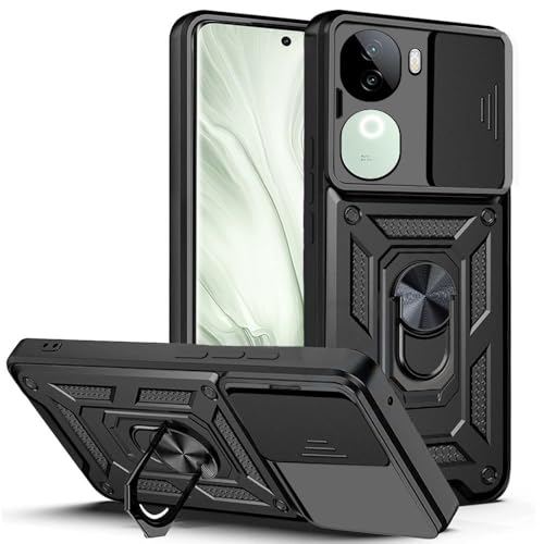 Image of AIBEX Back Cover for Vivo V40e 5G / iQOO Z9s 5G | D10 Tough Armor Case | Sliding Camera Shield | 360 Protection | Kickstand Ring Holder | Military-Grade Shockproof Bumper Case