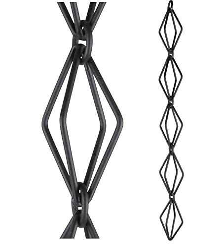 U-Nitt 8-1/2 Feet Aluminum Rain Chain, Black Powder Coated, Alternative Downspout For Gutter, Functional And Decorative, Diamond Link, 8.5 Feet Length, 6002Blk #TOP24