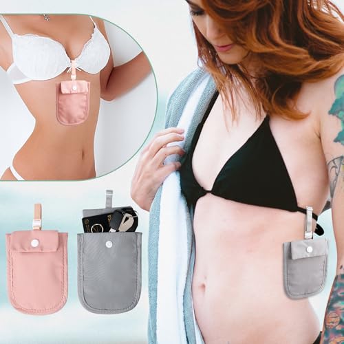 Image of Hidden Bra Wallet - Undercover Travel Pouch with Adjustable Elastic Strap for Credit Cash,Cards, and Valuables - Secret Stash Pocket for All Bra Sizes (grey)