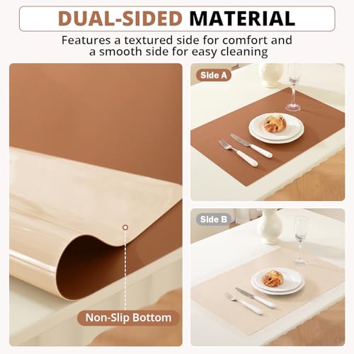 Image of OstepDecor Brown Table Cover Protector 24 x 60 Inch, 1.5mm Thick Plastic Table Cover, Dining Table Protector Pad, Waterproof & Easy Cleaning PVC Desk Mat for Dresser, Coffee & Kitchen Wooden Tabletop