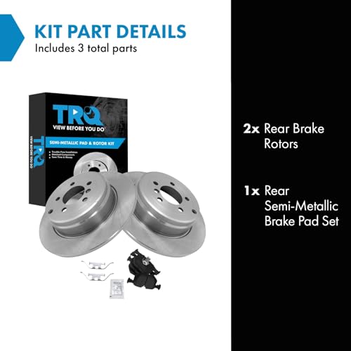 Image of TRQ Rear Brake Pad and Rotor Set Semi Metallic Solid Rotors | For 2003-2005 Land Rover Range Rover