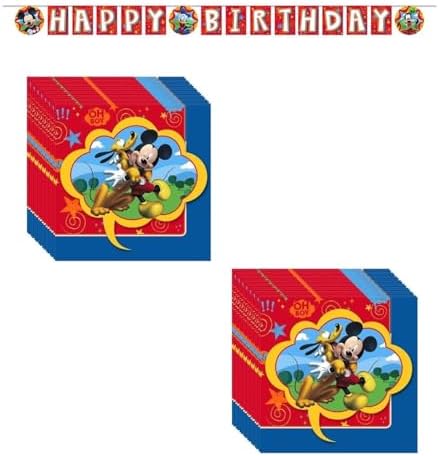 Mickey Mouse Party Supplies Bundle includes 32 Beverage Cake Napkins and 1 Plastic Happy Birthday Banner image 5