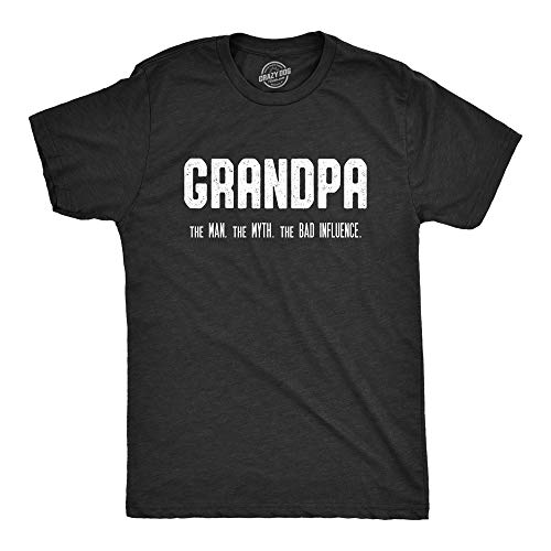Mens Grandpa The Man The Myth The Bad Influence T Shirt Funny Grandfather Papa Funny T Shirts Cool Grandpa Short Sleeve Novelty Tees for Guys Black - L