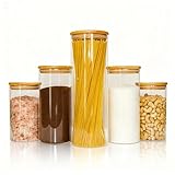 Kit 5 Potes Herméticos de Vidro Porta Mantimentos com Tampa de Bambu para Alimentos Organizador Cozinha Despensa
