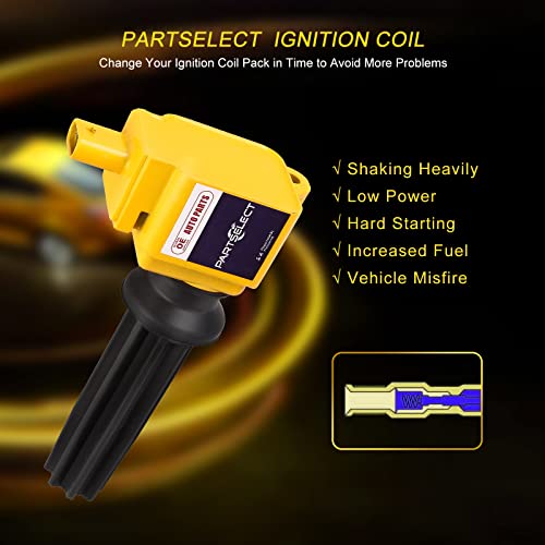 Partselect 4Pcs Ignition Coil Pack Uf670 Dg546 5C1873 Replacement For Lincoln Mkz Ford Focus Edge Mustang Fusion Explorer Taurus 2.3L 2.0L 1.2L 2012-2019 Uf-670 #TOP5