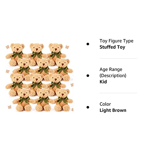 Hydren 12 Pieces Bears Stuffed Animals Soft Plush Toy Bears With Ribbon Bow For Birthday Valentine's Day Baby Shower Bear Party Favor (Light Brown, 10 Inch) #TOP7