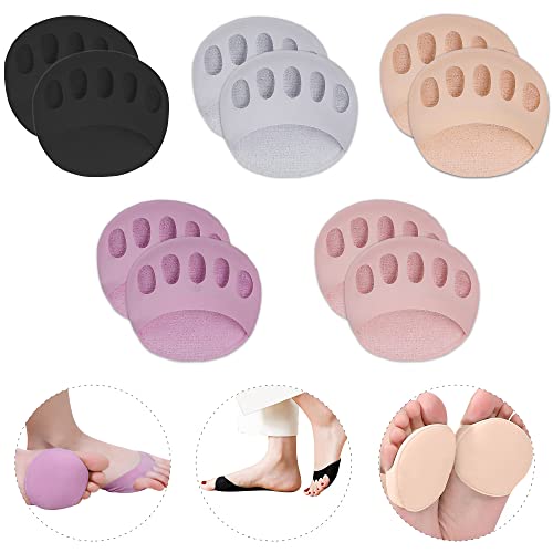 Image of Ball of Foot Cushions Honeycomb Fabric Metatarsal Pads Invisible Socks Pads for Women and Men Reusable Forefoot Pads, 5 Colors (5 Pairs-(Black-Beige-Gray-Purple-Pink))