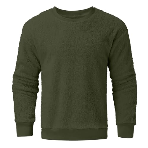 Men Fuzzy Sherpa Sweatshirt Crew Neck Long Sleeve Casual Pullover Top Fall Winter Comfy Loose Basic Sweater Plus Size3