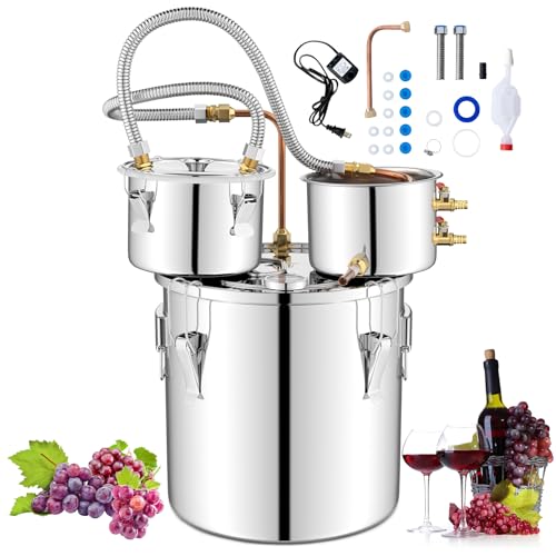 COSTWAY 3 Pot Moonshine Still Distiller, 22L 5Gal/38L 8.5Gal Stainless Steel Water Alcohol Distiller with Copper Tube, Built-in Thermometer & Thumper Keg, Wine Spirits Boiler Making Kit (22L 5Gal)