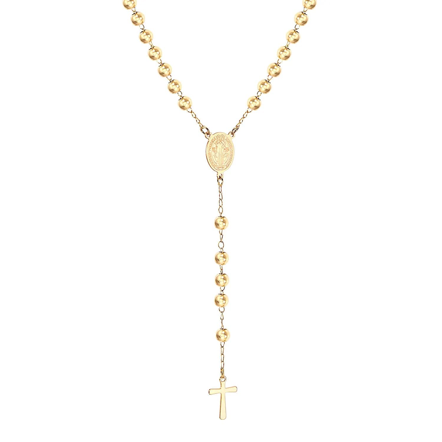 Collar de rosario religioso de plata de ley 925 para mujeres y hombres - Rosarios católicos escapularios largos Collares con colgante de cuentas para hombre