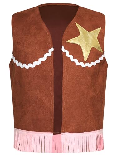 Kids Western Rodeo Cowgirl Vest Halloween Sleeveless Star Fringe Tassels Dressy Waistcoat