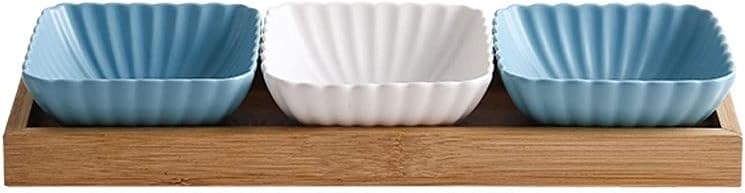 Dip Bowls Set Soy Sauce Dish/Bowls Sauce Dish Ceramic Dipping Bowls 3 Compartment Divided Soy Sauce Dish with Tray Appetizer Plates for Snack Dessrt Bowls or Ketchup BBQ Sauce Seasoning Dipping Sauce