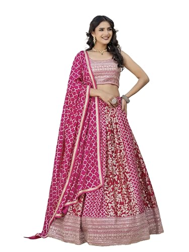 Image of TRENDMALLS Art Silk Embroidery Sequence Work Lehenga Choli Unstitch Blouse With Dupatta For Women (New-Bridal-Latest-Wedding-Sequence-Lehenga-Designer)