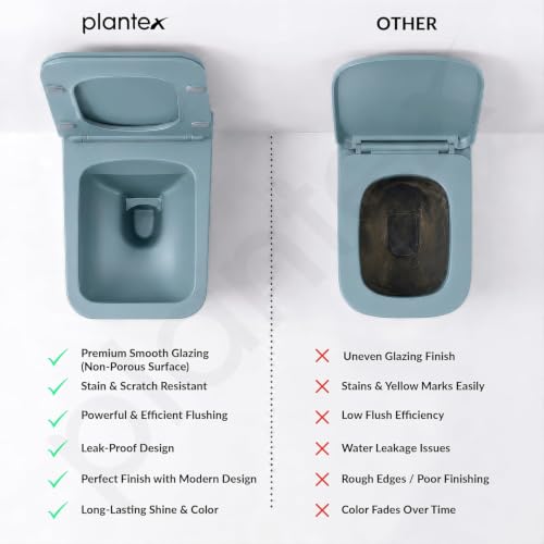 Image of Plantex Wall Hanging Commode for Bathroom with Soft Closing Toilet Seat Cover /Imported Ceramic Commode /Western Toilet- P Trap (Harmony Blue)