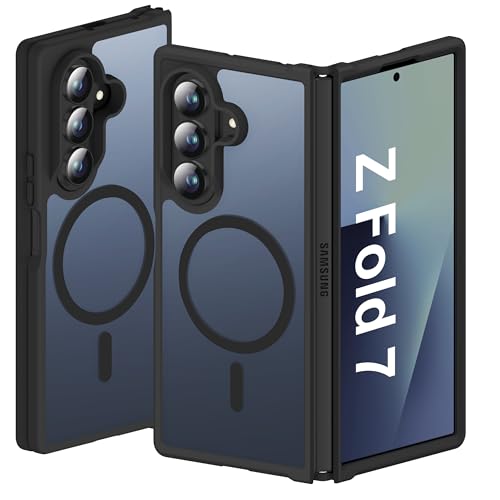 Image of ORETECH Magnetic for Samsung Galaxy Z Fold 7 Case, Translucent Back Non-Slip Hard PC Shockproof Bumper Protective Phone Case Cover for Samsung Z Fold 7 - Black