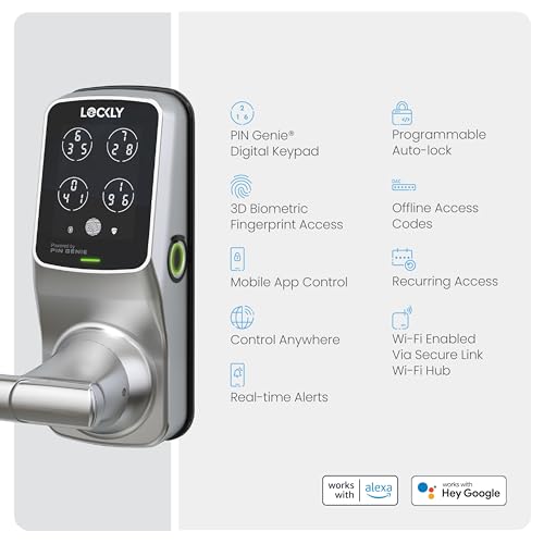 Lockly Secure Pro Smart Lock Wi-Fi, Keyless Entry Digital Keypad Door Lock, 3D Biometric Fingerprint Sensor Front Door with Handle, Voice Control & Auto Lock - Latch Edition thumbnail 5