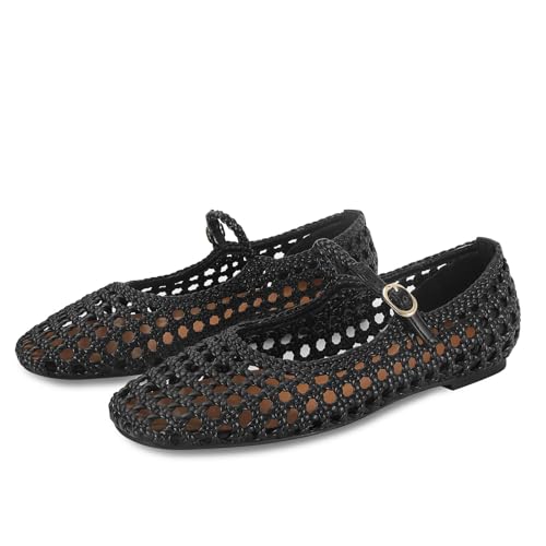 MICIFA Woven Mesh Ballet Flats for Women Round Toe Mary Jane Flats Buckle Strap Ballerina Flats Comfortable Dress Casual Flat Shoes4