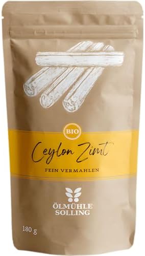 ÖLMÜHLE SOLLING - BIO Ceylon Zimt | Ceylon Zimtpulver aus kontrolliert biologischem Anbau | Zimtpulver fein vermahlen aus ganzen Zimtstangen. Ideal zu Müsli, Milchreis, Gebäck uvm.