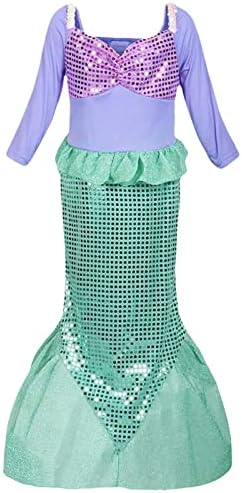 Kitimi Little Mermaid Costume Kids Princess Costumes for Girls, Ariel Fancy Dress Up Set, Mermaid Costume for Carnival Easter Birthday Party Cosplay Cartoon Summer Outfit (3-6 Years)