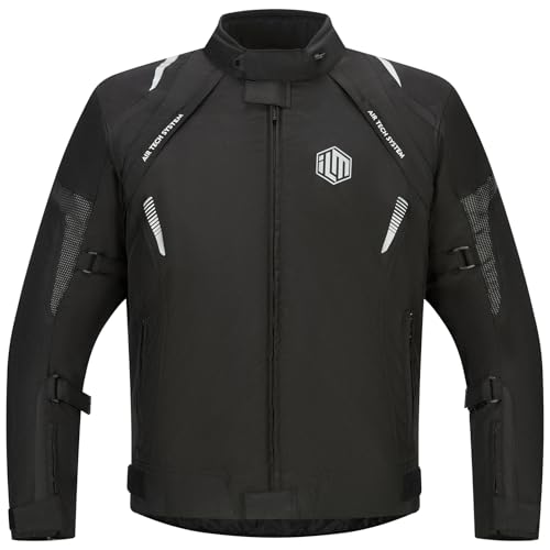 ILM Men’s Motorcycle Jacket with CE Armor and Detachable Thermal Liner All Season Waterproof Jacket Model JF1(Black