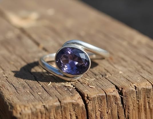 Image of 55Carat Choose Your Color Natural Gemstone Silver Statement Rings for Gift Corssover Style Size 5 to 12
