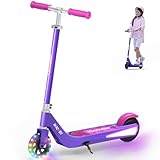 iScooter iK1 Electric Scooter for Kids Aged 6-10, Adjustable Speed & Height, Magnetic Safe Charging, Colorful Flashing Wheels & Deck Lights,110 LBS (IK1C-4/6MPH, Purple)