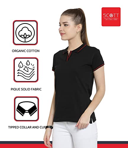 Image of Scott International Women's Regular Fit 100% Pure Organic Cotton Polo T-Shirt | Womens Polo Collar Neck T-Shirt | Cotton Plain Polo Neck Half Sleeve T-Shirt | Tshirts for Women