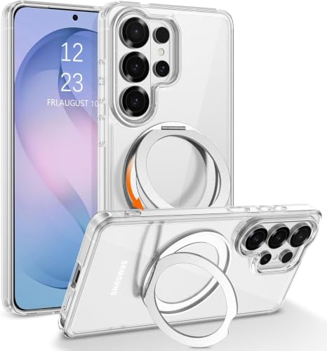 Image of DIZORO TPU Magnetic 360 Ring Stand Case Fit Compatible with Samsung Galaxy S26 Ultra Case, Compatible with MagSafe & Wireless Charging,Military Grade Drop Tested,Translucent, Back Cover - White