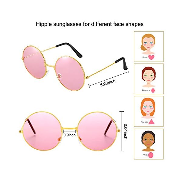 Bememo 24 pieces hippie headband glass costume set, includes 12 pieces multicolor lady girl flower headbands, 12 pieces round hippie sunglasses for festival party - image 6