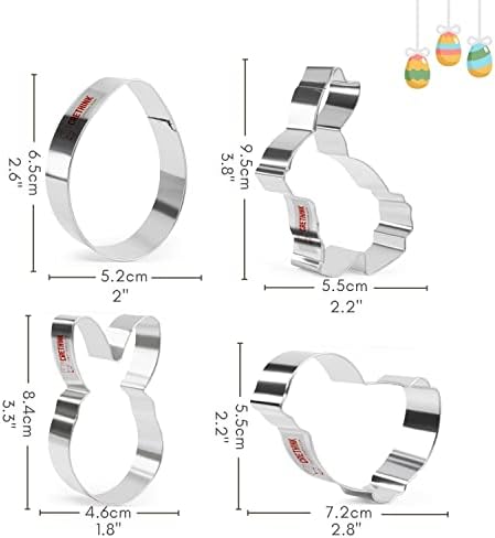 Crethink Easter Cookie Cutters Set - Egg Rabbit Face Bunny Chicken Shapes Biscuit Cutters 4 Pieces Stainless Steel