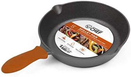 Commercial CHEF Pre-Seasoned Cast Iron Skillet with Removable Silicone Handle, 8-Inch Cast Iron Panst Iron Pan