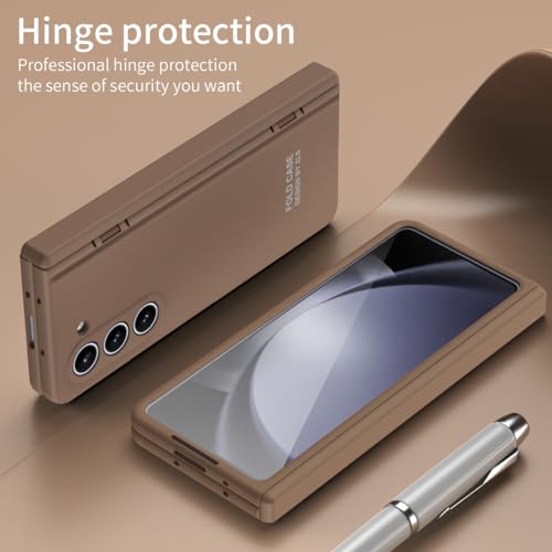 Coque Samsung Galaxy Z Fold 5 rigide marron avec béquille intégrée - 5