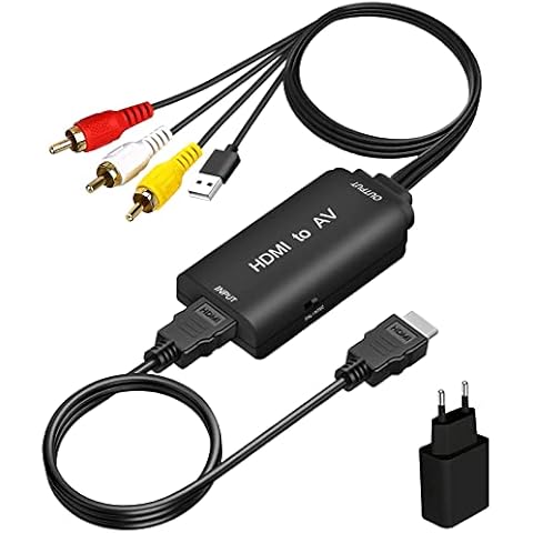 AMANKA HDMI auf RCA Adapter mit HDMI Kabel,HDMI zu AV 3RCA CVBS Konverter 1080P Composite Video Audio HDMI to Cinch Wandler mit USB Kabel Unterstützung PAL/NTSC für TV DVD PS2 PS3 VHS Wii BlueRay usw Cover