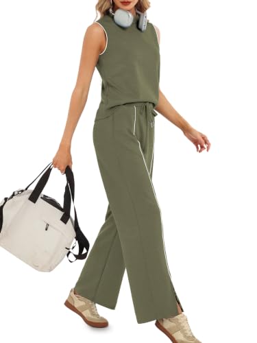 Casly Lamiit Lounge Set Women 2 Piece Sets Summer Workout Sets Sleeveless Airport Vacation Outfits Army Green M — view 2