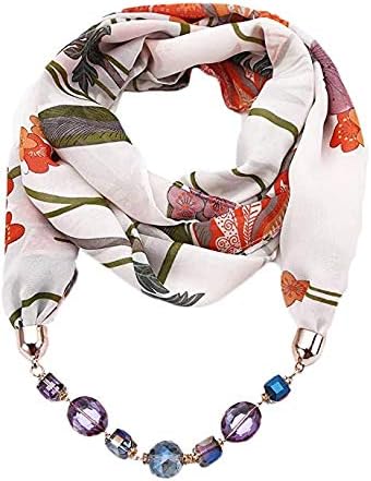 KrystleWomen's Fashion Beads Pendant Scarf Necklace Stole Dupatta Stoles Muffler Wrap Scarves (Multicolor,S04)