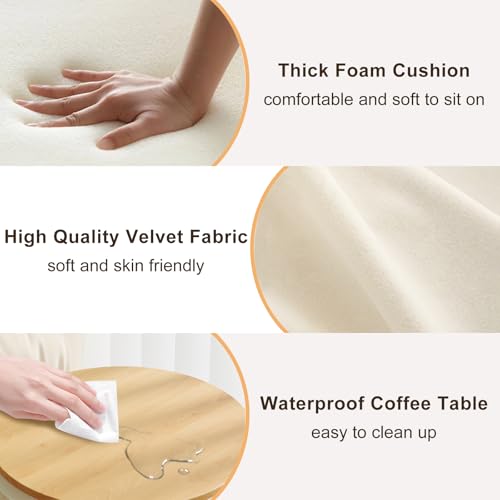 Beige Ottoman with Storage Set of 2, Upholstered Velvet Vanity Stool, Comfy Round Makeup Vanity Stools, Large Storage Ottoman Foot Rest, Pouf Seat for Living Room/Bedroom