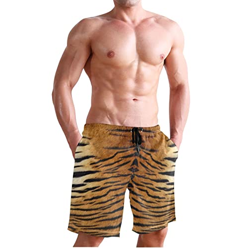 Men's Beach Shorts Animal Tiger Leather Leopard Print, Swim Trunks Drawsting Swimwear Swimming Board Shorts4