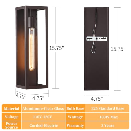 Criry Extra Large Outdoor Exterior Wall Lighting Fixtures 2Packs, 15.8'' Waterproof Oil Rubbed Bronze Front Porch Light, Brown Modern Outdoor Coach Wall Sconce For Patio Entryway Garage thumb #6