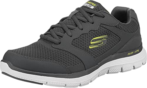 Skechers Herren Flex Advantage 4.0 Sneaker, Charcoal Leather Mesh Pu Trim, 40 EU
