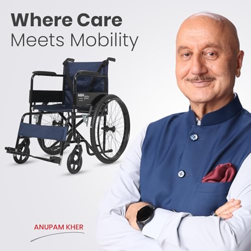 Image of Antara AGEasy (Max Group) Foldable Wheelchair for Old people, Adults & Patients | Sturdy Frame, Lightweight, Wide Seat, Spoke Wheels, Adjustable Footrest and Seatbelt for Safety (WheelAssist - Blue)